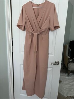Source Unknown Taupe Wrap Jumpsuit with Tie Waist